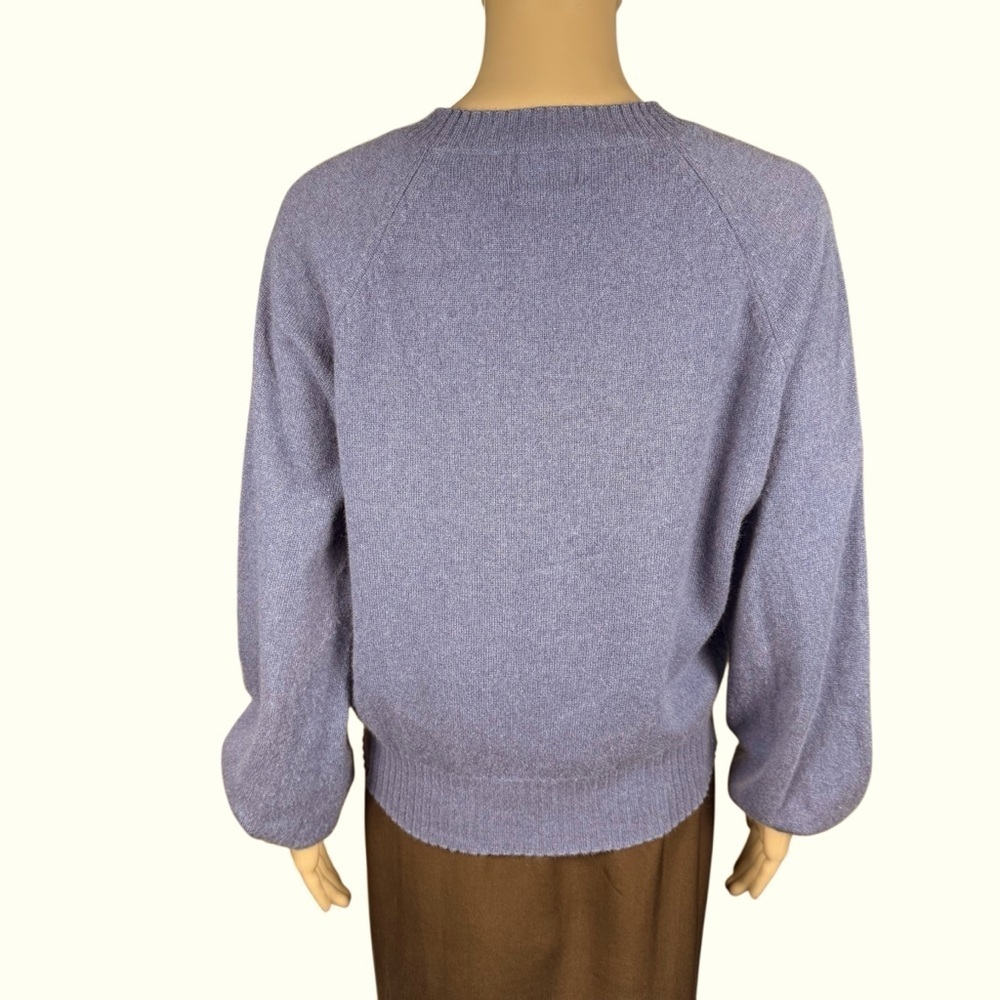 27 Miles Cashmere Puff Sleeve Star Front Grey Blue Sweater Size M - Picture 4 of 7